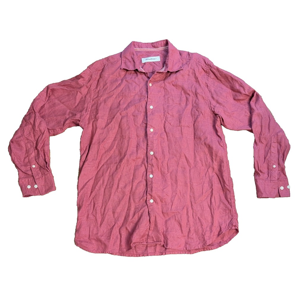 Tommy Bahama Pink Coral 100% Linen Long Sleeve Button Down Shirt Men's L